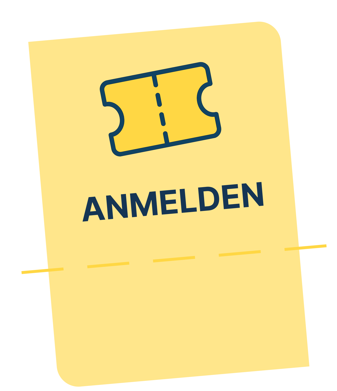 Grafik einer Eintrittskarte mit dem Wort ‚Tickets‘ und dem Hinweis ‚Tickets bald verfügbar‘ auf gelbem Hintergrund.